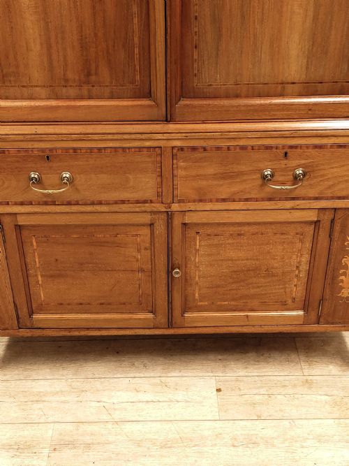 ANTIQUE EDWARDIAN INLAID SOLID MAHOGANY DWARF LINEN CUPBOARD PRESS - ADDITIONAL PHOTO 4