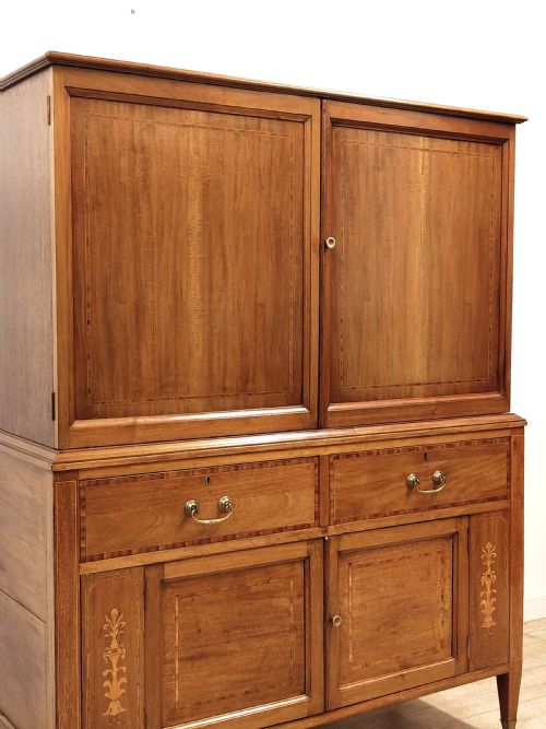 ANTIQUE EDWARDIAN INLAID SOLID MAHOGANY DWARF LINEN CUPBOARD PRESS - ADDITIONAL PHOTO 6