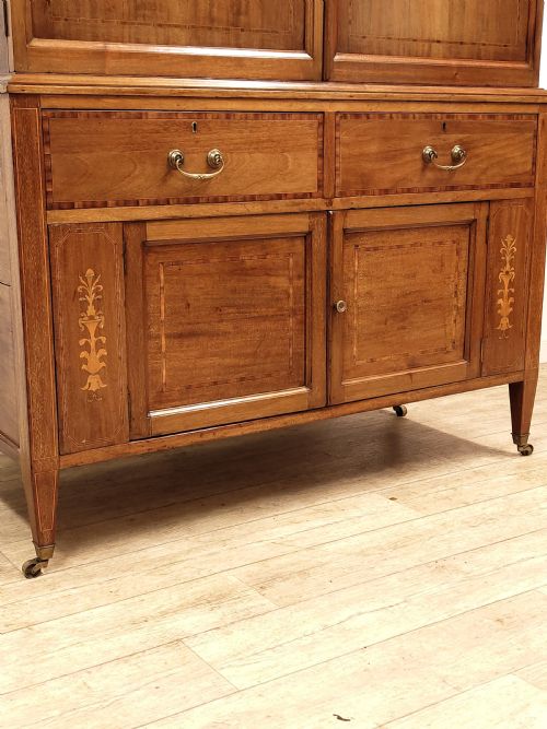 ANTIQUE EDWARDIAN INLAID SOLID MAHOGANY DWARF LINEN CUPBOARD PRESS - ADDITIONAL PHOTO 7