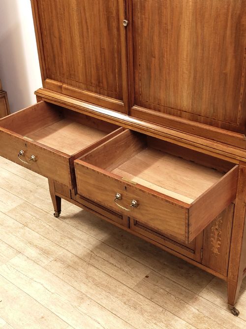 ANTIQUE EDWARDIAN INLAID SOLID MAHOGANY DWARF LINEN CUPBOARD PRESS - ADDITIONAL PHOTO 10