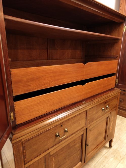 ANTIQUE EDWARDIAN INLAID SOLID MAHOGANY DWARF LINEN CUPBOARD PRESS - ADDITIONAL PHOTO 12