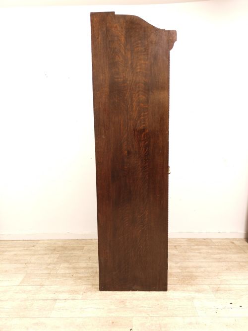 ANTIQUE SOLID CARVED OAK GEOMETRIC SINGLE HALL WARDROBE ARMOIRE COMPACTUM - ADDITIONAL PHOTO 4