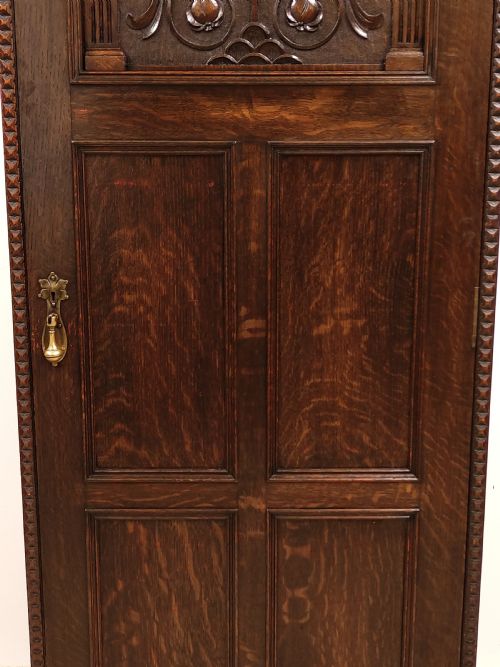 ANTIQUE SOLID CARVED OAK GEOMETRIC SINGLE HALL WARDROBE ARMOIRE COMPACTUM - ADDITIONAL PHOTO 10
