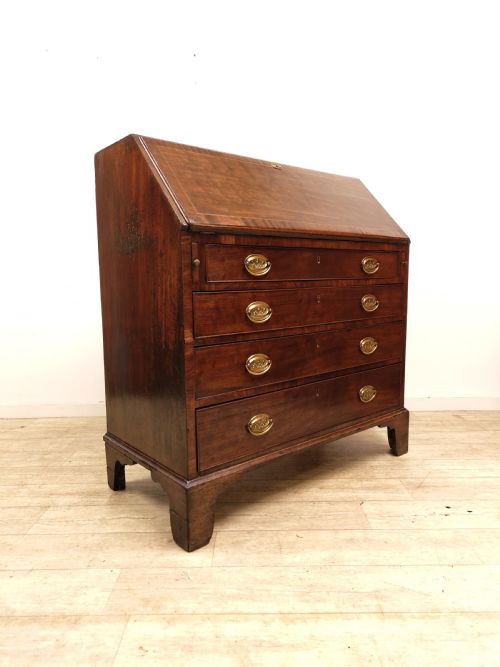 ANTIQUE GEORGIAN SOLID MAHOGANY WRITING BUREAU DESK CHEST - ADDITIONAL PHOTO 2