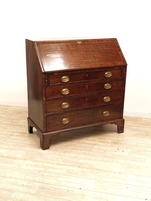 antique georgian solid mahogany writing bureau desk chest - CATEGORY: ANTIQUE BUREAU - DATED 18TH CENTURY