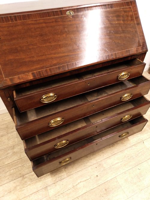 ANTIQUE GEORGIAN SOLID MAHOGANY WRITING BUREAU DESK CHEST - ADDITIONAL PHOTO 14