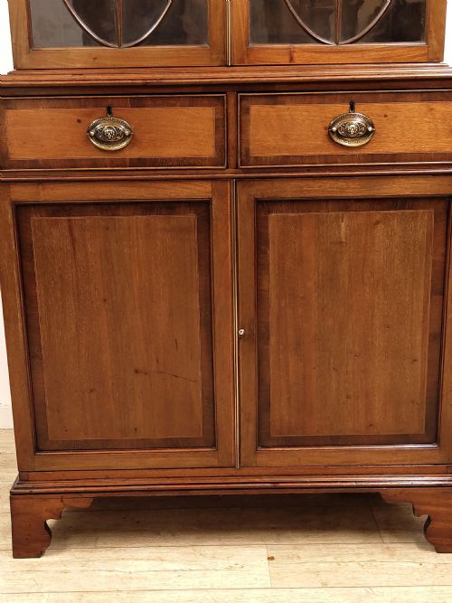 ANTIQUE EDWARDIAN MAHOGANY ASTRAGAL GLAZED ADJUSTABLE BOOKCASE ON CUPBOARD - ADDITIONAL PHOTO 2