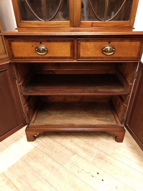 ANTIQUE EDWARDIAN MAHOGANY ASTRAGAL GLAZED ADJUSTABLE BOOKCASE ON CUPBOARD - ADDITIONAL PHOTO 11