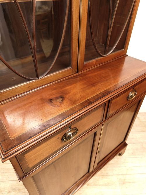 ANTIQUE EDWARDIAN MAHOGANY ASTRAGAL GLAZED ADJUSTABLE BOOKCASE ON CUPBOARD - ADDITIONAL PHOTO 12