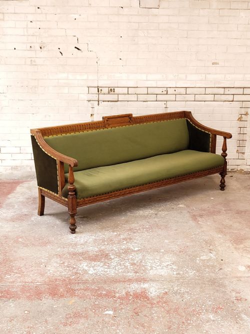 ANTIQUE VICTORIAN SOLID CARVED WALNUT FRAMED COUNTRY HOUSE SOFA SETTEE - ADDITIONAL PHOTO 1
