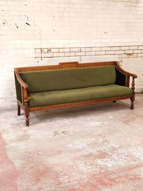 ANTIQUE VICTORIAN SOLID CARVED WALNUT FRAMED COUNTRY HOUSE SOFA SETTEE - ADDITIONAL PHOTO 10