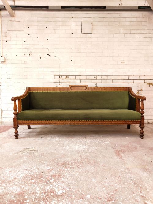 ANTIQUE VICTORIAN SOLID CARVED WALNUT FRAMED COUNTRY HOUSE SOFA SETTEE - ADDITIONAL PHOTO 11