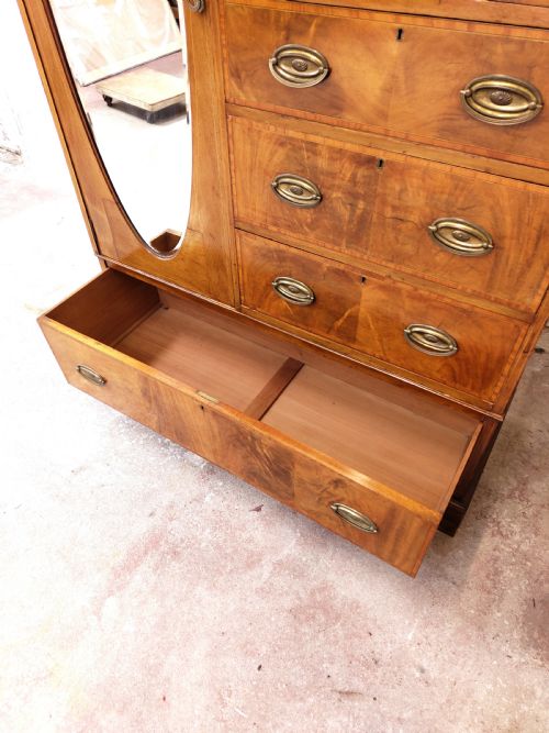 ANTIQUE EDWARDIAN SATIN MAHOGANY WARDROBE ARMOIRE COMPACTUM - ADDITIONAL PHOTO 10