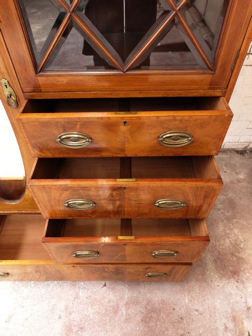 ANTIQUE EDWARDIAN SATIN MAHOGANY WARDROBE ARMOIRE COMPACTUM - ADDITIONAL PHOTO 1