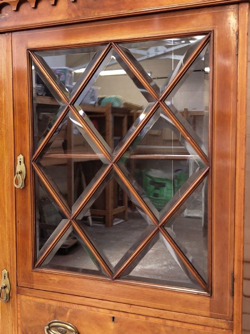 ANTIQUE EDWARDIAN SATIN MAHOGANY WARDROBE ARMOIRE COMPACTUM - ADDITIONAL PHOTO 3