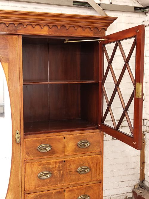 ANTIQUE EDWARDIAN SATIN MAHOGANY WARDROBE ARMOIRE COMPACTUM - ADDITIONAL PHOTO 4