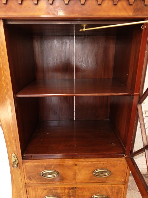ANTIQUE EDWARDIAN SATIN MAHOGANY WARDROBE ARMOIRE COMPACTUM - ADDITIONAL PHOTO 5