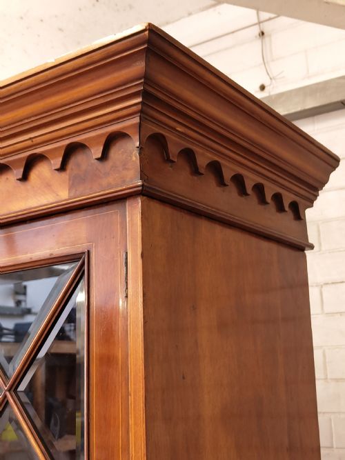 ANTIQUE EDWARDIAN SATIN MAHOGANY WARDROBE ARMOIRE COMPACTUM - ADDITIONAL PHOTO 6