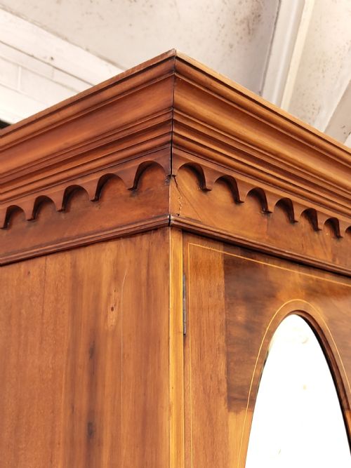 ANTIQUE EDWARDIAN SATIN MAHOGANY WARDROBE ARMOIRE COMPACTUM - ADDITIONAL PHOTO 7