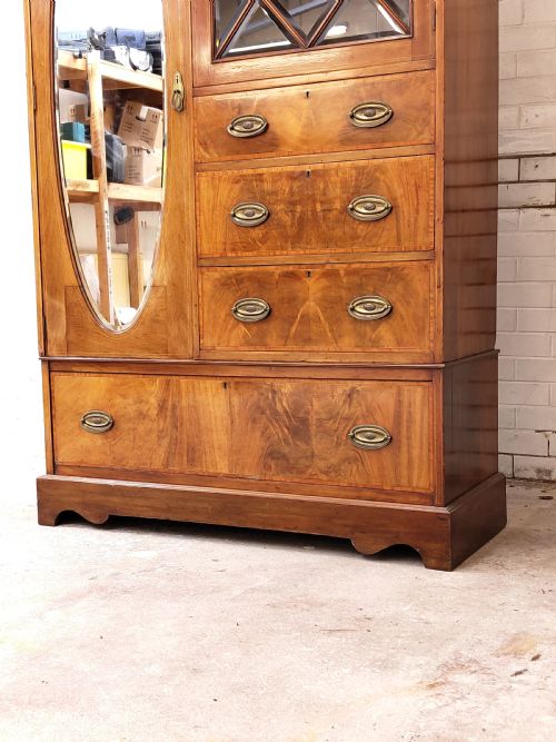 ANTIQUE EDWARDIAN SATIN MAHOGANY WARDROBE ARMOIRE COMPACTUM - ADDITIONAL PHOTO 8