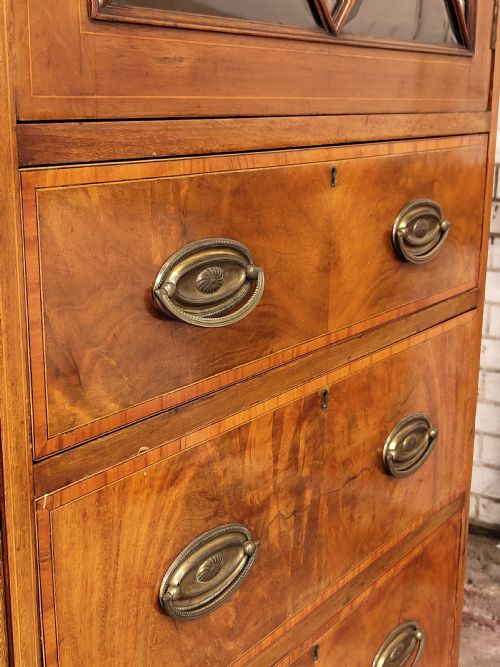 ANTIQUE EDWARDIAN SATIN MAHOGANY WARDROBE ARMOIRE COMPACTUM - ADDITIONAL PHOTO 9