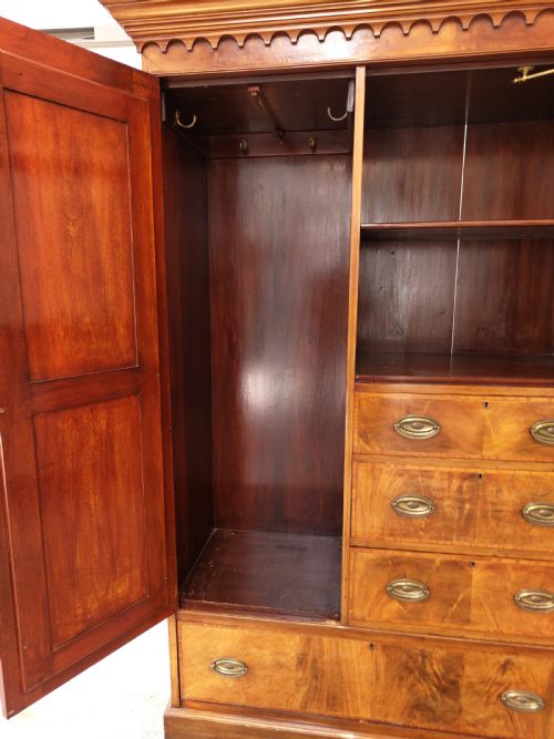 ANTIQUE EDWARDIAN SATIN MAHOGANY WARDROBE ARMOIRE COMPACTUM - ADDITIONAL PHOTO 14