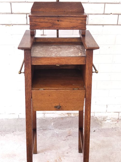 ANTIQUE ARTS CRAFTS SOLID GOLDEN OAK VANITY WASH STAND - ADDITIONAL PHOTO 1