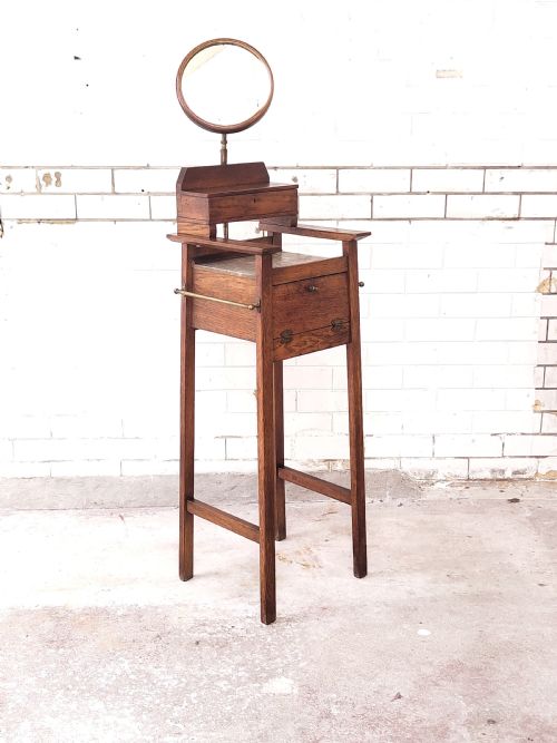 ANTIQUE ARTS CRAFTS SOLID GOLDEN OAK VANITY WASH STAND - ADDITIONAL PHOTO 3