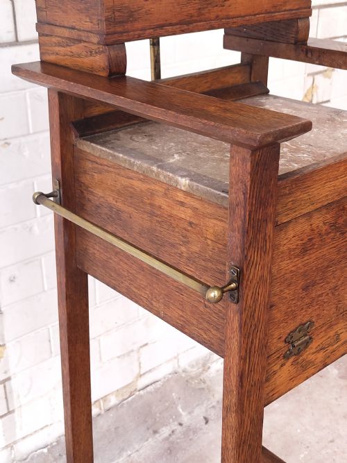 ANTIQUE ARTS CRAFTS SOLID GOLDEN OAK VANITY WASH STAND - ADDITIONAL PHOTO 4