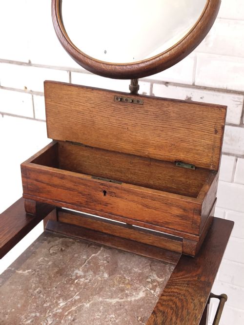 ANTIQUE ARTS CRAFTS SOLID GOLDEN OAK VANITY WASH STAND - ADDITIONAL PHOTO 6