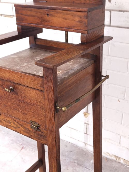 ANTIQUE ARTS CRAFTS SOLID GOLDEN OAK VANITY WASH STAND - ADDITIONAL PHOTO 7