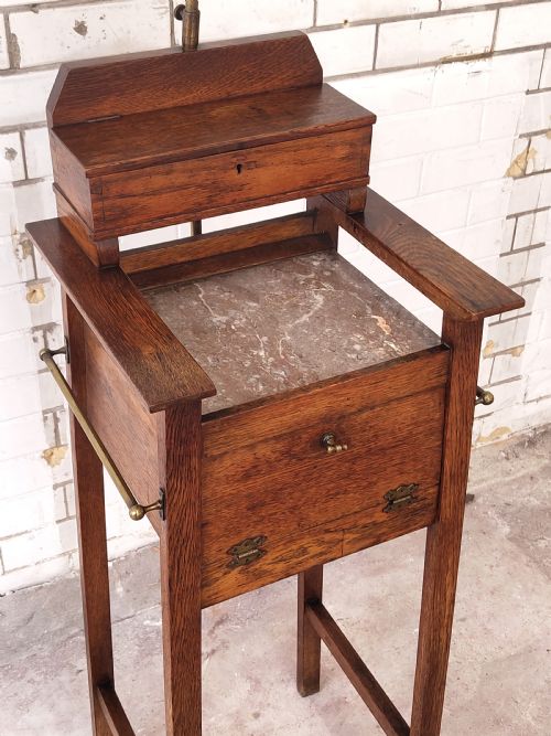 ANTIQUE ARTS CRAFTS SOLID GOLDEN OAK VANITY WASH STAND - ADDITIONAL PHOTO 8