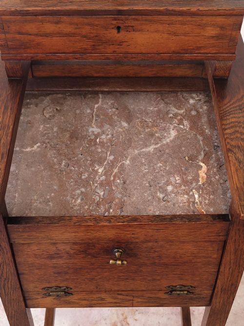 ANTIQUE ARTS CRAFTS SOLID GOLDEN OAK VANITY WASH STAND - ADDITIONAL PHOTO 9