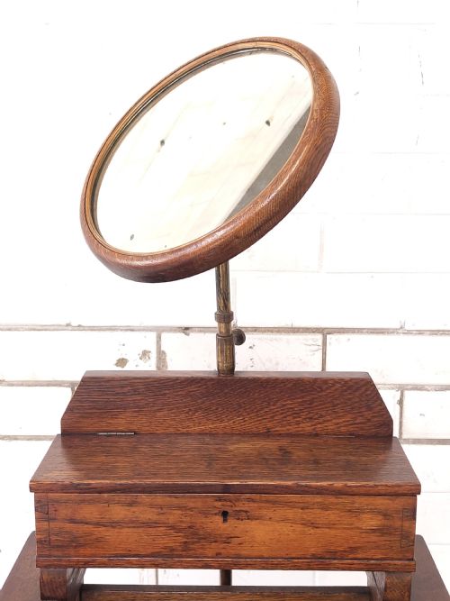 ANTIQUE ARTS CRAFTS SOLID GOLDEN OAK VANITY WASH STAND - ADDITIONAL PHOTO 10