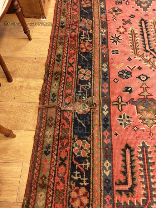 EXTREMELY LARGE 18FT LONG DISTRESSED LATE 19TH CENTURY COUNTRY HOUSE TURKISH RED GROUND CARPET - ADDITIONAL PHOTO 1