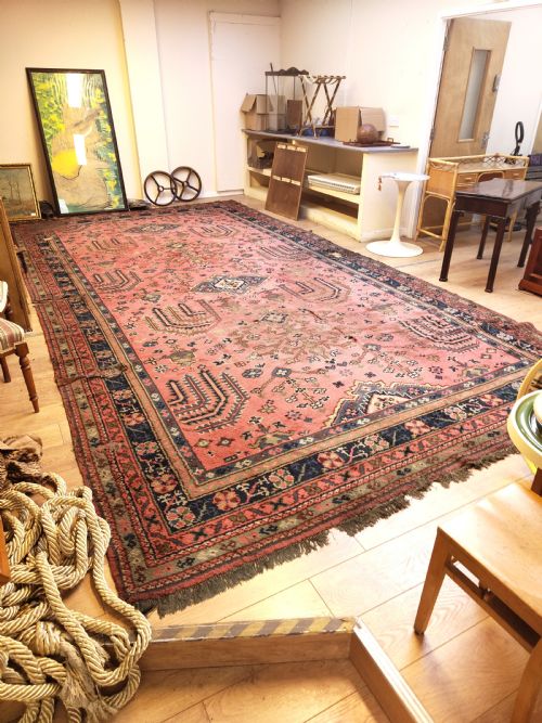 extremely large 18ft long distressed late 19th century country house turkish red ground carpet - CATEGORY: ANTIQUE RUGS - DATED 19TH CENTURY