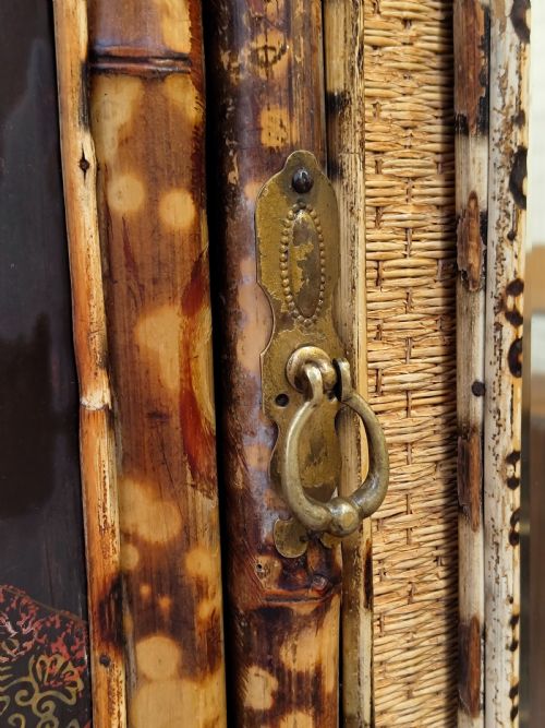 ANTIQUE VICTORIAN AESTHETIC MOVEMENT TIGER BAMBOO CANE CHINOISERIE SINGLE WARDROBE - ADDITIONAL PHOTO 6