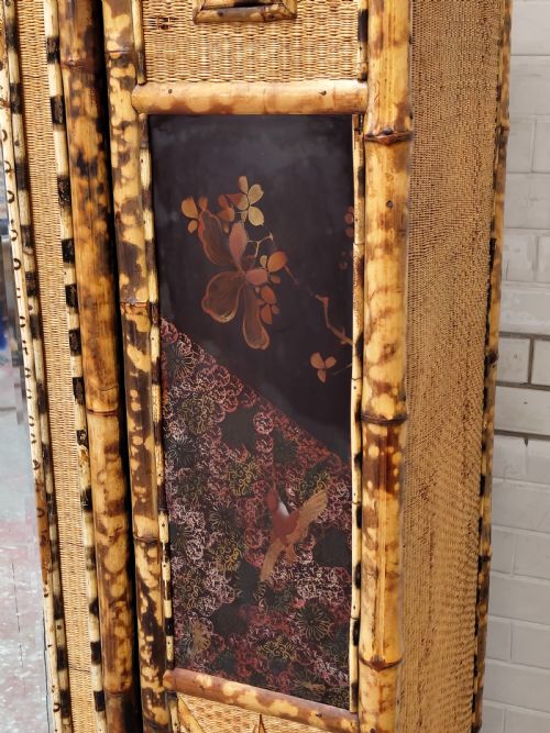 ANTIQUE VICTORIAN AESTHETIC MOVEMENT TIGER BAMBOO CANE CHINOISERIE SINGLE WARDROBE - ADDITIONAL PHOTO 15