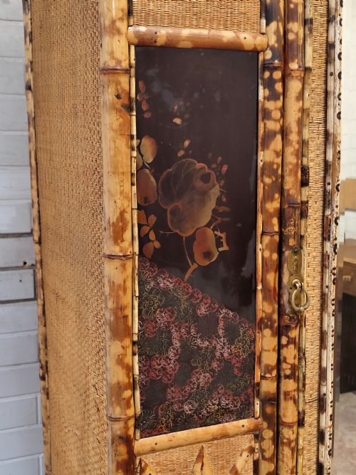 ANTIQUE VICTORIAN AESTHETIC MOVEMENT TIGER BAMBOO CANE CHINOISERIE SINGLE WARDROBE - ADDITIONAL PHOTO 16