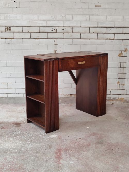 antique art deco solid oak geometric writing office work desk - CATEGORY: ANTIQUE DESKS - DATED 1920