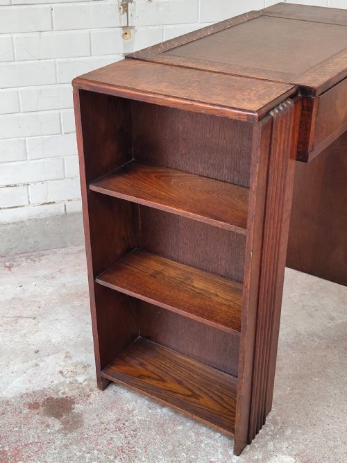 ANTIQUE ART DECO SOLID OAK GEOMETRIC WRITING OFFICE WORK DESK - ADDITIONAL PHOTO 2