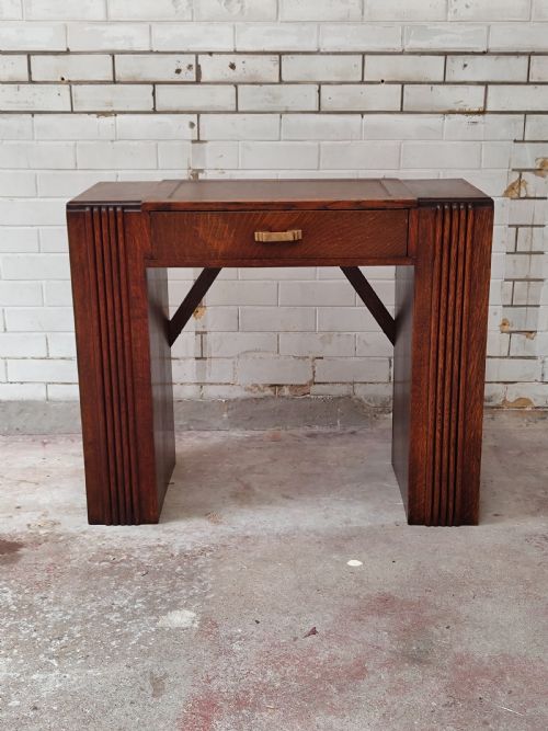 ANTIQUE ART DECO SOLID OAK GEOMETRIC WRITING OFFICE WORK DESK - ADDITIONAL PHOTO 3