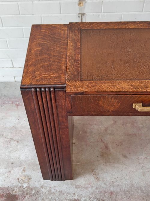 ANTIQUE ART DECO SOLID OAK GEOMETRIC WRITING OFFICE WORK DESK - ADDITIONAL PHOTO 5