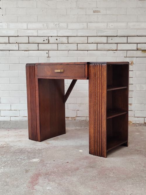 ANTIQUE ART DECO SOLID OAK GEOMETRIC WRITING OFFICE WORK DESK - ADDITIONAL PHOTO 6