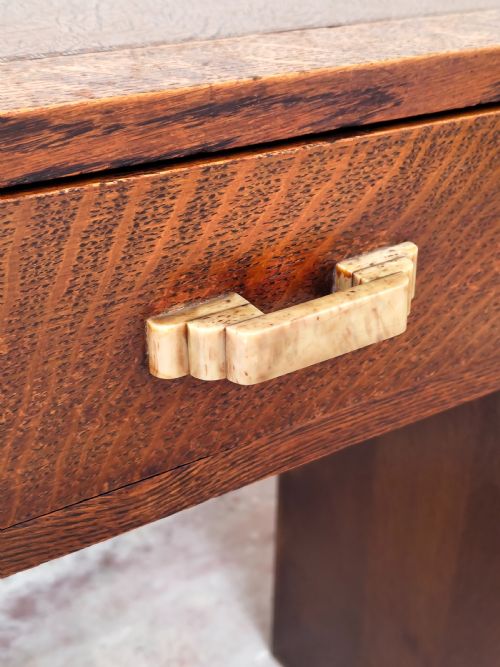 ANTIQUE ART DECO SOLID OAK GEOMETRIC WRITING OFFICE WORK DESK - ADDITIONAL PHOTO 7