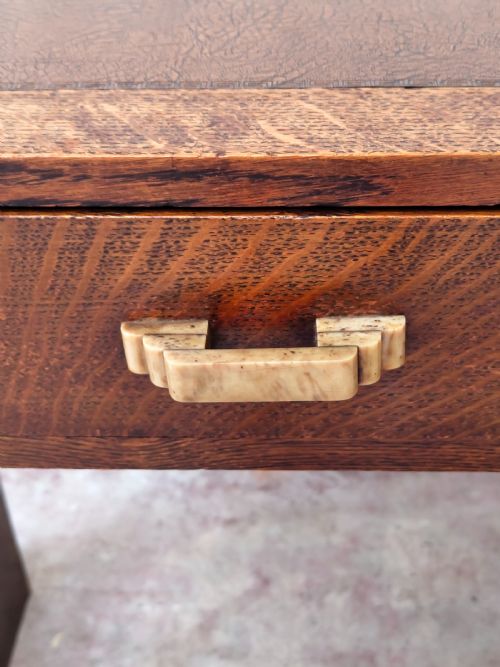 ANTIQUE ART DECO SOLID OAK GEOMETRIC WRITING OFFICE WORK DESK - ADDITIONAL PHOTO 8