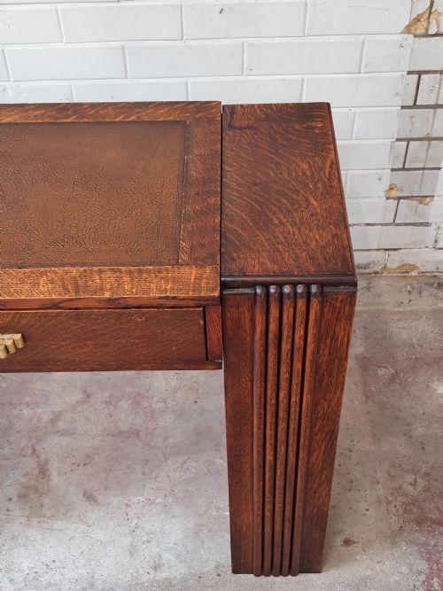 ANTIQUE ART DECO SOLID OAK GEOMETRIC WRITING OFFICE WORK DESK - ADDITIONAL PHOTO 10