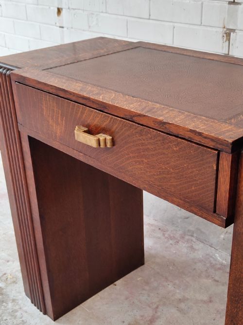 ANTIQUE ART DECO SOLID OAK GEOMETRIC WRITING OFFICE WORK DESK - ADDITIONAL PHOTO 11