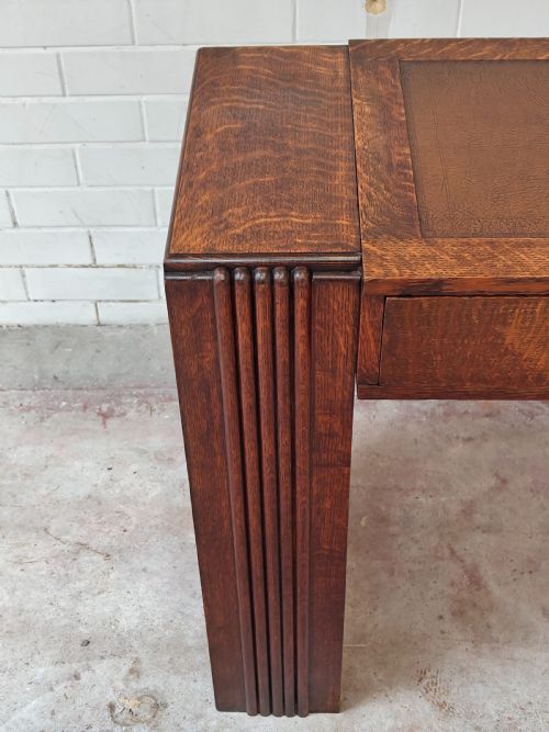 ANTIQUE ART DECO SOLID OAK GEOMETRIC WRITING OFFICE WORK DESK - ADDITIONAL PHOTO 12