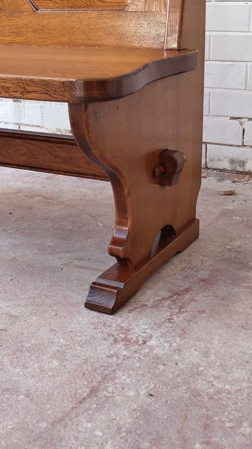 ANTIQUE ARTS CRAFTS TWO SEATER GOLDEN OAK SETTLE BENCH - ADDITIONAL PHOTO 5